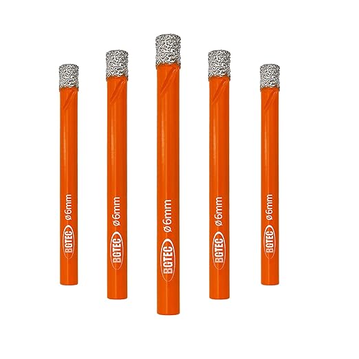 Dry Diamond Drill Bit Set,BGTEC 5pcs 1/4" 6mm Hole Saw for Granite,Marble,Masonry, Concrete, Tile/Ceramic, Glass, Hard Plastic,Vacuum Brazed Diamond Core Drill Bit Kit