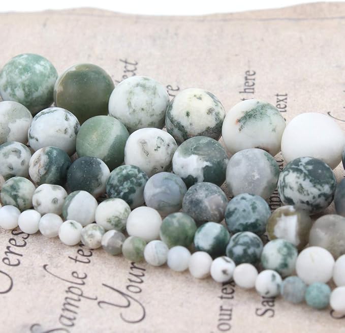 48pcs Natural Matte Tree Agate Gemstone Beads，8mm Frosted Round Loose Stone - Image 5