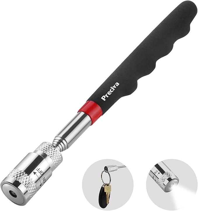 Magnetic Telescoping Pick Up Tool, Preciva Magnetic Picking Tool with LED Flash Light Retriever Wand 19.5to 68 CM Telescopic Magnet Stick(ONE PACK)