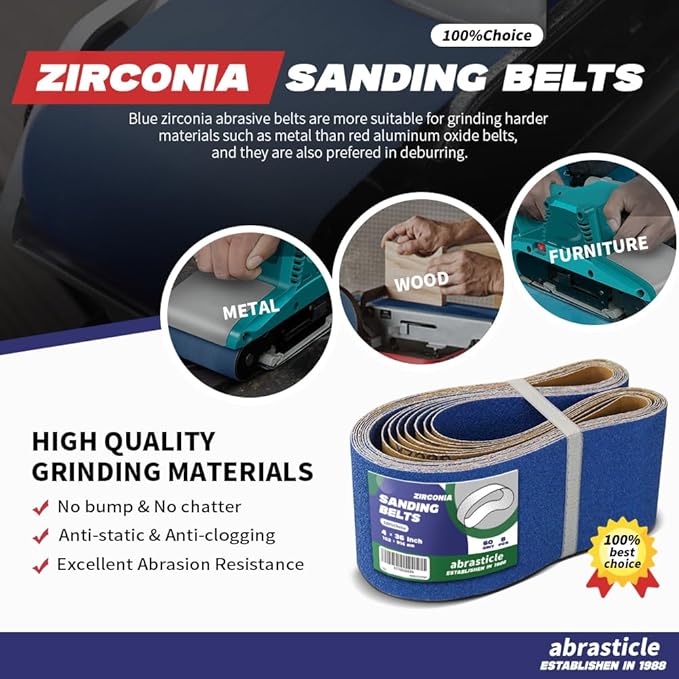 4" x 36" Zirconia Sanding Belts for Metal - 4 x 36 Inch Zirconia Metal Grinding Sand Paper, 8 PCS 60 Grits, Perfect for Knife Blade Sharpening, Metal Polishing, Derusting, Woodworking