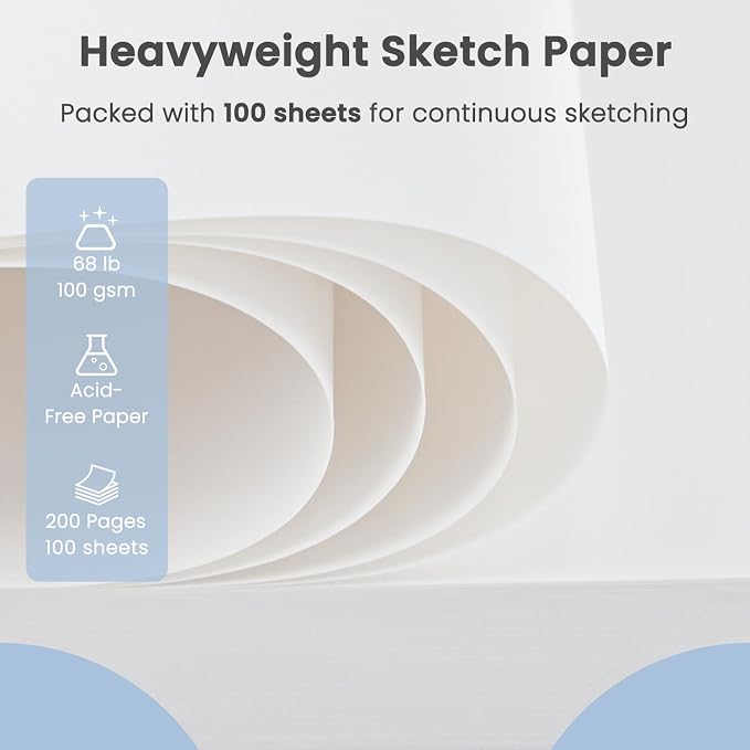 Cewei Drawing Pad 9x12, 100 Sheets Hardcover Spiral Bound, 68lb/100gsm White - Image 3