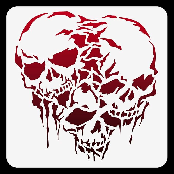 Triple Struggling Skulls Journal Stencil by Doodlream