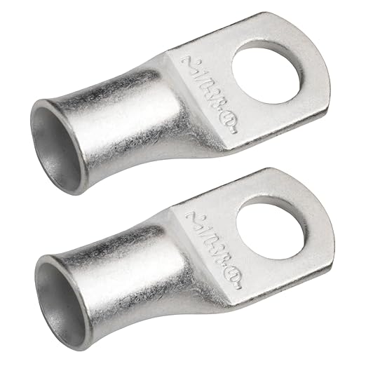 SELTERM 2pcs 1/0 AWG 3/8" Stud Tinned Copper Wire Lugs, Battery Lugs, Ring Terminals, Battery Cable Ends, 0 Gauge Ring Terminal Connectors, UL Marine Grade Electrical Battery Terminal Connectors
