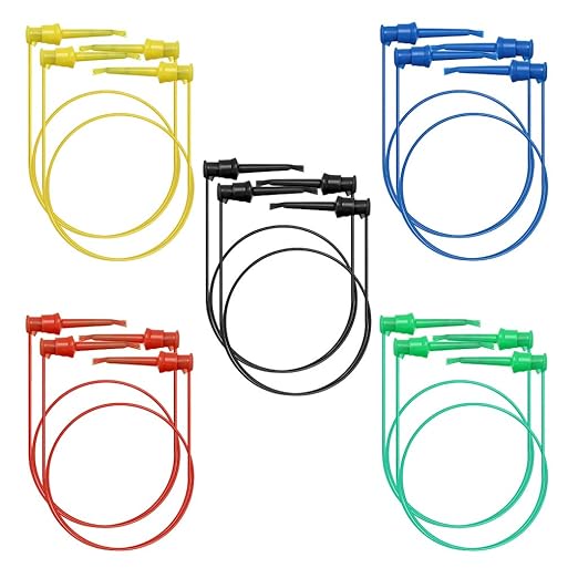 Sumnacon 10 Pcs Multimeter Electrical Test Dual Lead Test Hook Clips - 5 Colors 20 AWG Silicone Flexible Test Cables for Electronic, Component, Testing Connecting