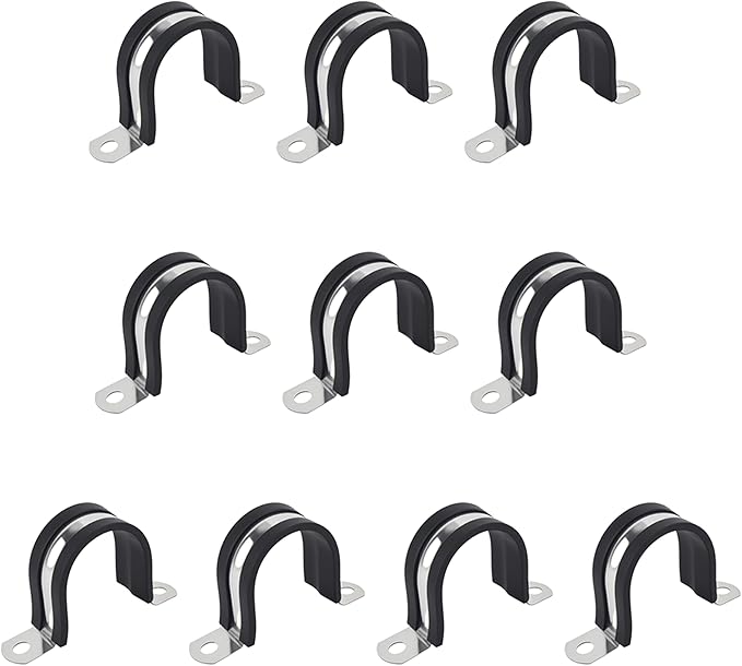 4-1/2 Inch 10 PCS 2 Holes Rubber Cushioned U Bracket Clamp, Reinforced Rigid Pipe Strap, Stainless Steel Conduit Straps Cable Clamp (114 mm) by Tavonuxt