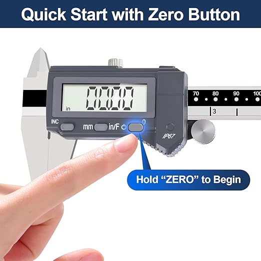 PEC Tools 6 Inch/150mm Digital Caliper & Made in US 6 Inch 16R Rule (32nds,64ths,50ths,100ths), Industrial-Grade Stainless Steel Caliper, IP67 Waterproof & Oil-Resistant, Inch/MM/Fraction Modes