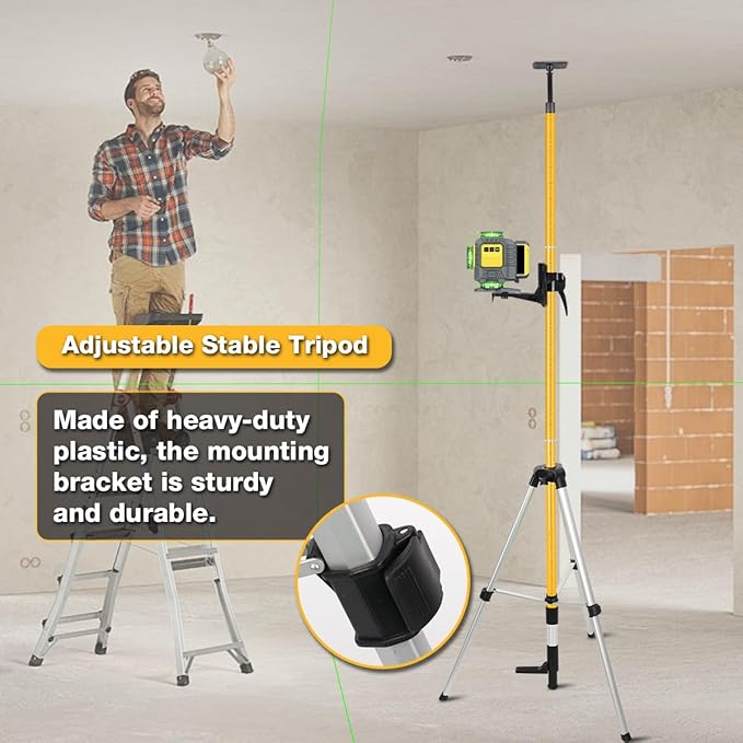 MOETER Upgraded 13.8Ft./4.2M Telescoping Laser Level Tripod with Level Bubble and 1/4"-20 Mount, Adjustable Laser Pole with Top Wide Plate for Laser Scanner, 5/8"-11 Adapter Nut Included