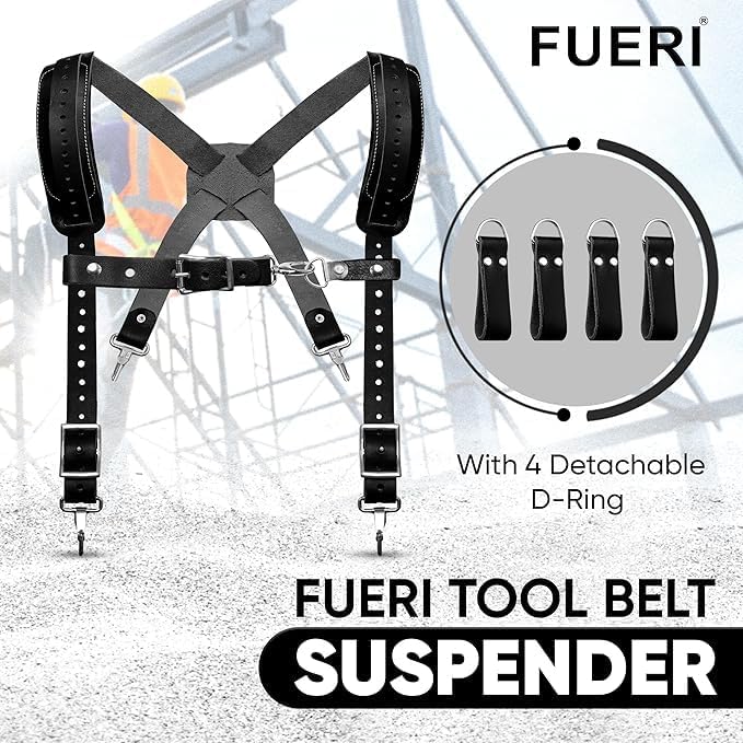 Heavy Duty 19 Pocket Leather Tool Belt Suspender Multipurpose Pockets Work Organizer Pouch Framing Fat Lip Tool Holder for Carpenter, Construction, Handyman, and Electrician Tool Belt Set