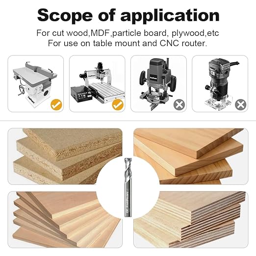 FivePears Up Cut Spiral Router Bit for CNC, 3/8 inch Cutting Diameter and 1-1/4 inch Cutting Length 3/8 inch Shank Carbide End Mill Router Bit for Wood Carving Engraving Grinding Grooving
