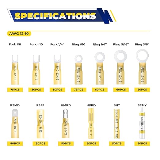 FORCA 740PCS Yellow Heat Shrink Wire Connectors Kit, AWG 12-10 Marine Grade Waterproof Crimp, Solder Seal Wire, Ring Fork Spade Bullet Solder Butt (13 Types)