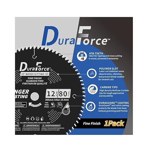 12-Inch 80-Tooth Fine Finish Professional Woodworking ATB Saw Blade with DuraGuard Anti-Stick Coating for Miter and Table Saws (DF1200SP80)