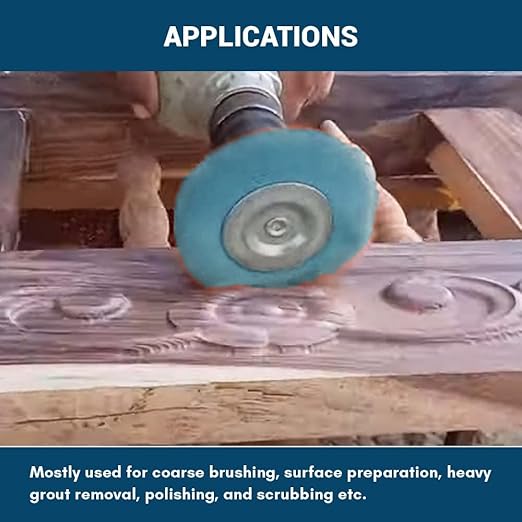 Benchmark Abrasives 4” Mounted Nylon Wire Wheel, Fine Grit, 1/4" Drill Shank, Perfect for Rust or Paint Removal Sanding Finishing on Wood Fiberglass Plastics - (Blue, 4")
