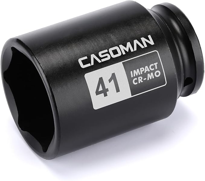 CASOMAN 1/2" Drive x 41mm Deep 6 PT Impact Socket, CR-MO, 1/2-Inch Drive Axle Nut Socket for Easy Removal of Axle Shaft Nuts (41MM)