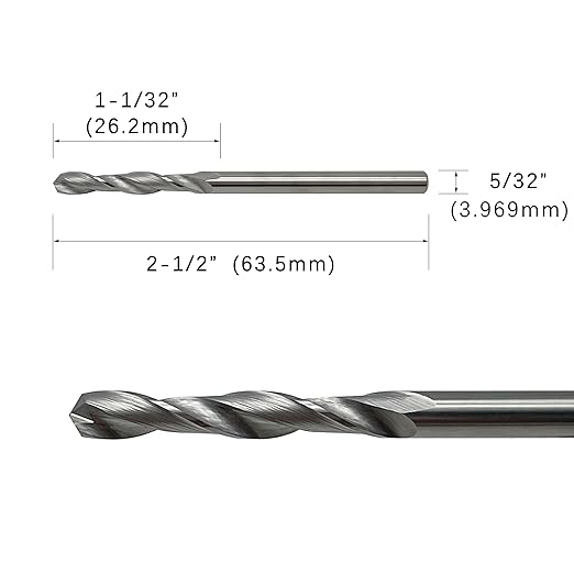 LUMN 5/32" Solid Carbide Jobber Drill Bits with Straight Shank and 118° Point Angle, Made from Tungsten Carbide Material,5-Pieces