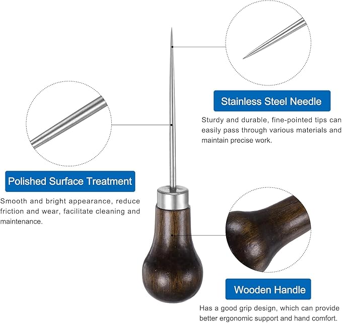 Wooden Handle Scratch Awl for Leather Punch Hole or DIY Handmade (Gourd Awl)