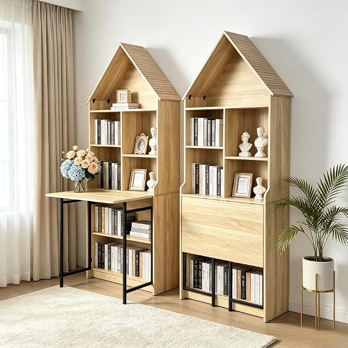FNK Folding Desk with Storage Shelves, Narrow Foldable Desk | Convertible by FNK