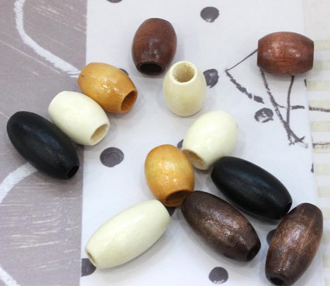 120Pcs Oval Wood Beads, BetterJonny Large Hole Wooden Barrel Beads Loose Wooden - Image 4