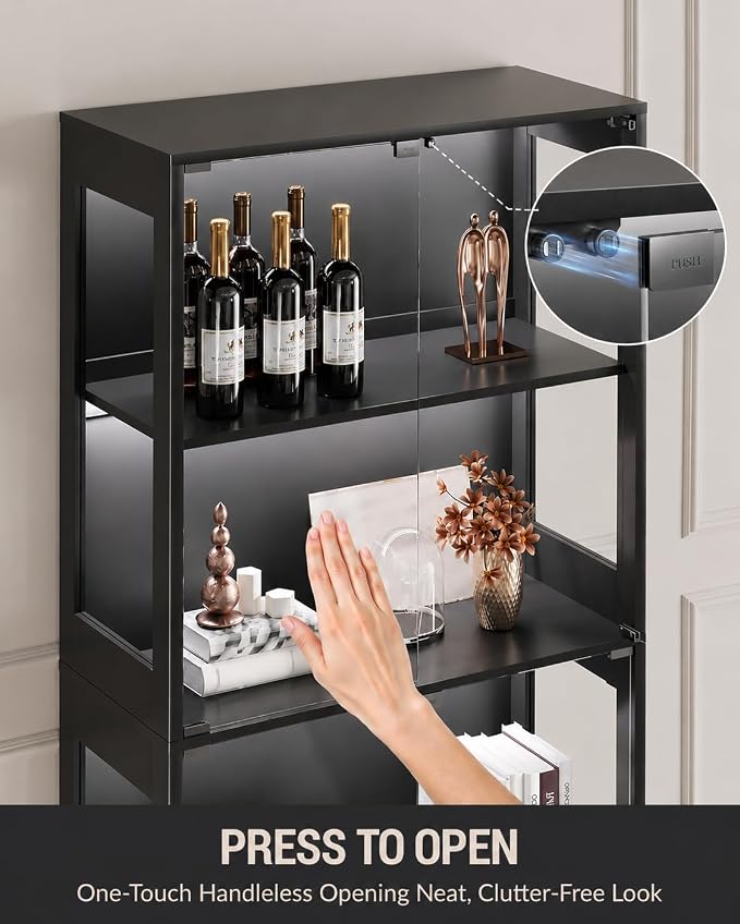 Display Cabinet with Glass Doors, 4-Tier Curio Cabinet with Adjustable Shelves - Image 4