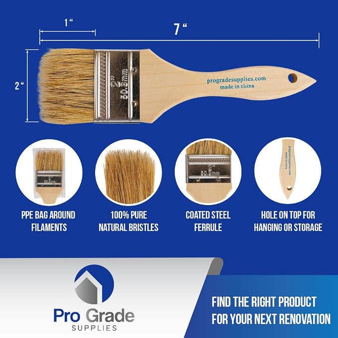 Pro Grade - Chip Paint Brushes - 12 Ea 2 Inch Chip Paint Brush Light Brown - Image 2