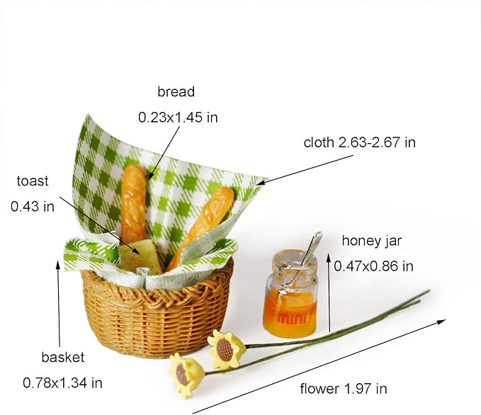 Miniature Food Dollhouse Accessories Garden Decor 1:12 Scale Bread Honey Picnic - Image 7