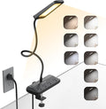 TROND LED Desk Lamp with Clamp Power Strip - Eye Caring Desk Light with 4 Surge Protector Outlet, 15 Lighting Mode, 6ft Flat Plug Extension Cord, Gooseneck for Home Office College Dorm Room Essentials