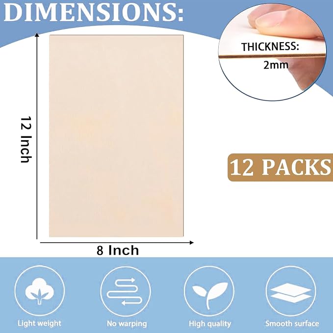 12 Pack Basswood Sheets for Crafts- Thin Plywood Sheets - Image 3