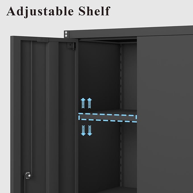 28" H Metal Wall Cabinet, Steel Wall Mount Storage Cabinets with 2 Doors and 1 Adjustable Shelf, Small Wall Cabinet for Kitchen, Garage, Laundry Room, Pantry, Black