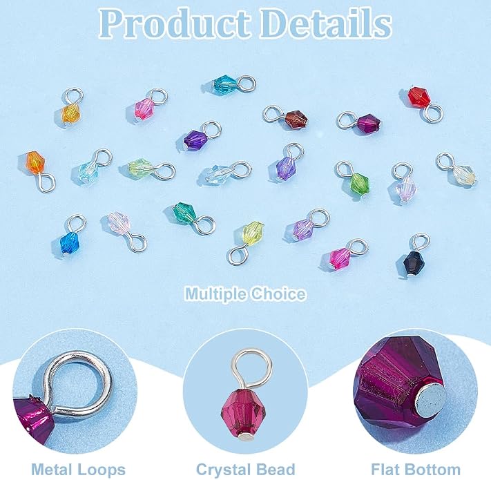 PH PandaHall 110pcs 22 Colors Crystal Bead Charms, 5mm Crystal Dangle Charm - Image 4