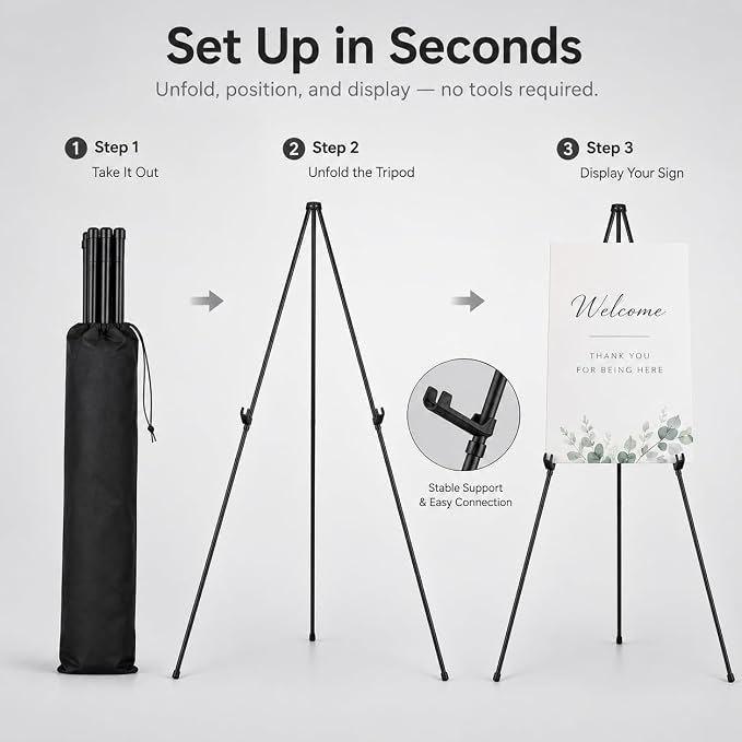 RRFTOK 2 Pack 63 in Sign Easel Stands, Instant-Fold Tripods - Image 3