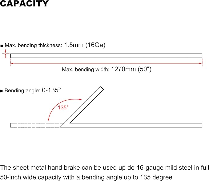 KAKA INDUSTRIAL Box and Pan Brake, 50-Inch Sheet Metal Brake, 16-Gauge Capacity Metal Break, 4-Inch Box Depth, 5/8-Inch Beam Adjustment Press Brake BP-1650