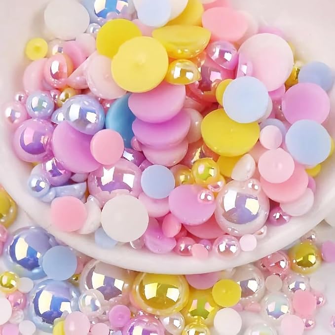 1000PCS Mixed Sizes 3/4/5/6/8/10mm Flatback Half Round Pearls Gems by Unknown