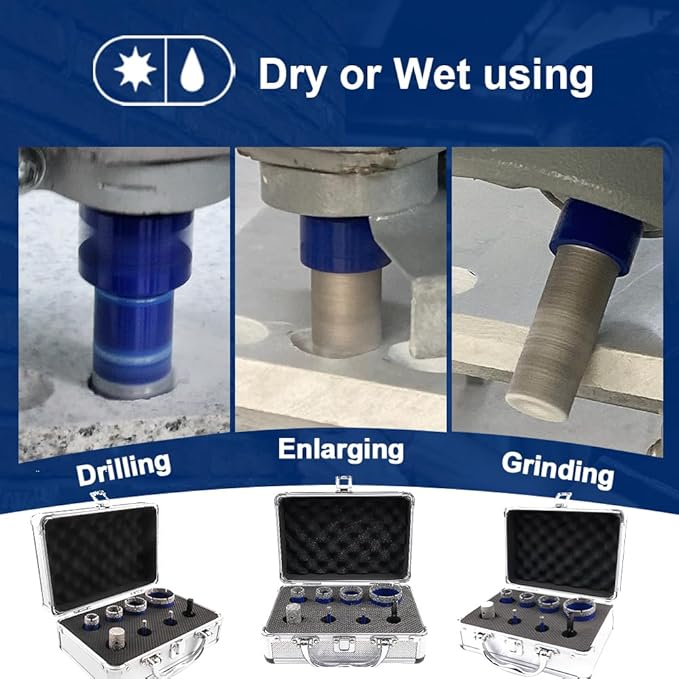 SHDIATOOL Diamond Core Drilling Bits Set for Porcelain Hole Saw Cutter for Tile Marble Ceramic Granite Kit 5/8-inch-11 8pieces