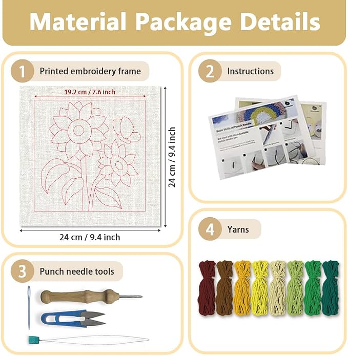 Doodlream Sunflower DIY Punch Needle Embroidery Kit - Image 2