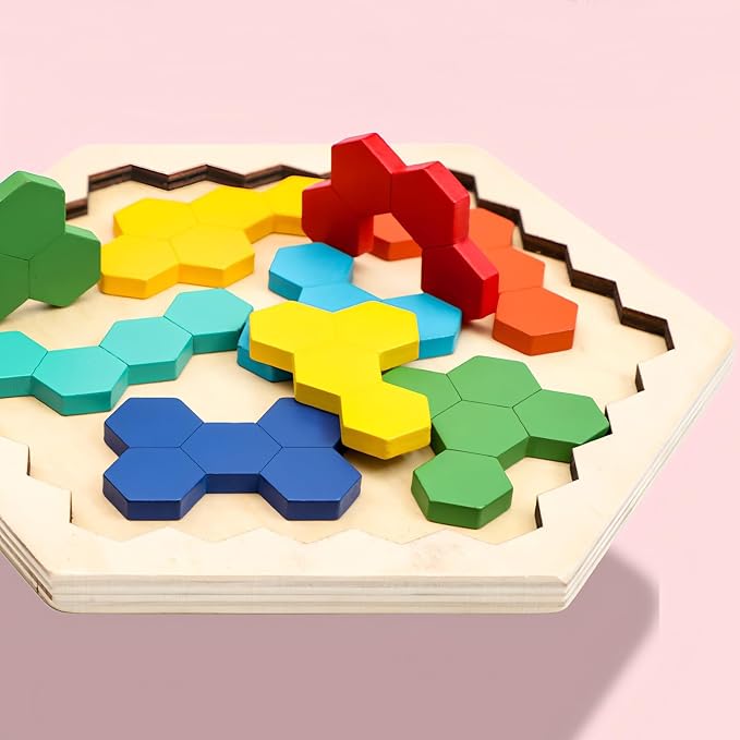 4 Pack Wooden Blocks Puzzles | Russian Blocks, Hexagon Puzzles, Tangrams Puzzles - Image 6