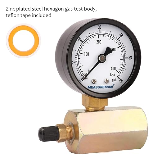 MEASUREMAN 2" Steel Gas Pressure Test Gauge Assembly, 3/4" FNPT Connection, 0-60Psi/kpa, +/-3-2-3% Accuracy