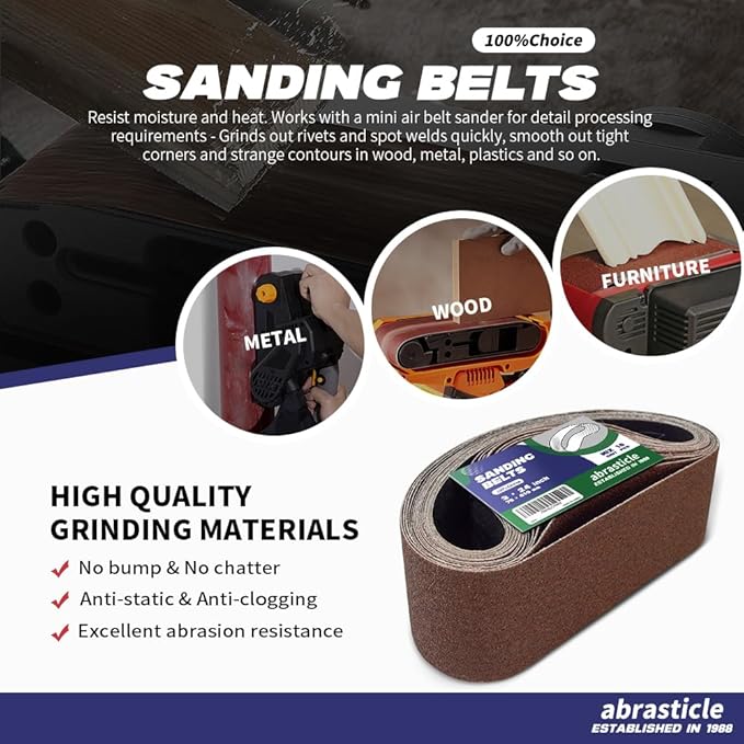 18 Pcs 3 x 24 Inch Assorted Aluminum Oxide Sanding Belt - 60/80/120/150/240/400 Grit