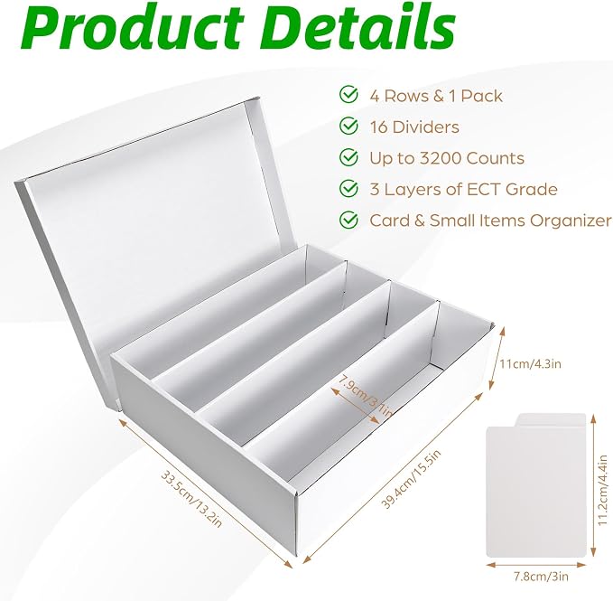 Calenzana 3200-Count Trading Cardboard Card Storage Boxes 1 Pack, 4 Row White - Image 2