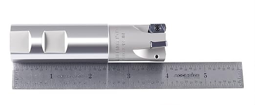 Accusize Industrial Tools 1" High Feed Indexable End Mill, 1" Shank, 4 Flutes, with LNMU030312R-JM Inserts, HFEM-0001