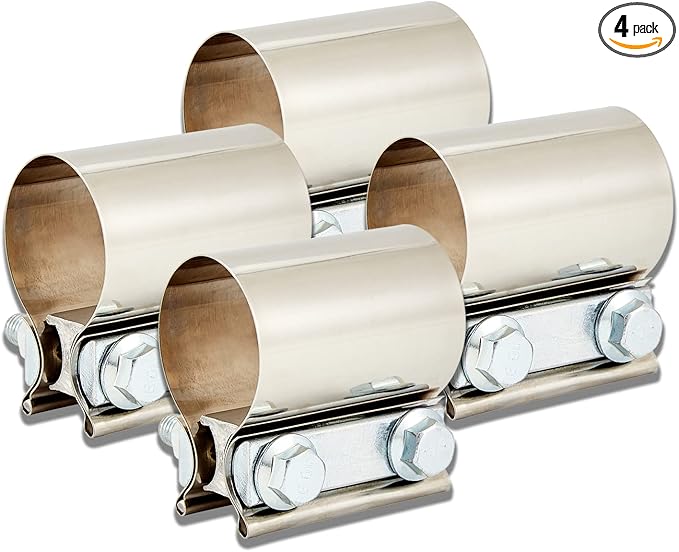 Butt Joint Band Clamps,Exhaust Muffler Clamp Exhaust Pipe Clamps Sleeve Stainless Steel (4, 1.5'')