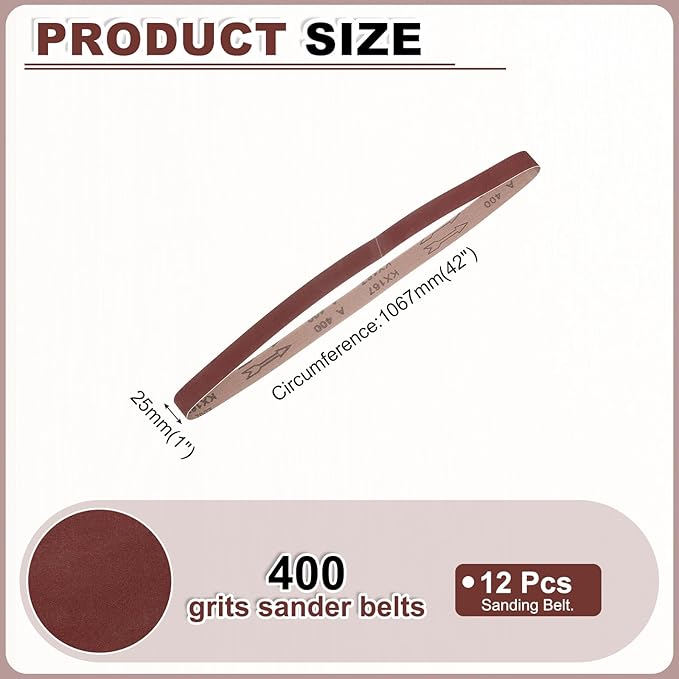HARFINGTON 1 x 42 Inch Sanding Belts, 12 Pcs 400 Grits Aluminum Oxide Abrasive Belt Sander File Belt for Woodworking, Metal Polishing, Knife Sharpener