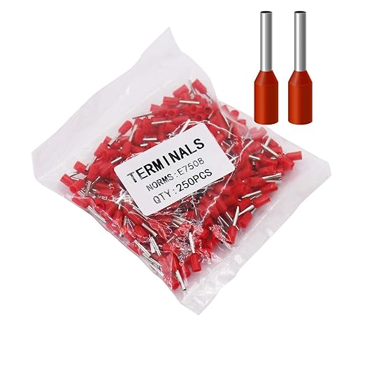 Fidioto AWG20 Wire Ferrules Terminals, 250pcs AWG20 Terminal Connector Wire Insulated Cord Pin Ends Terminals for Electric, Industrial, Chemical Industry, Power Control System, etc.