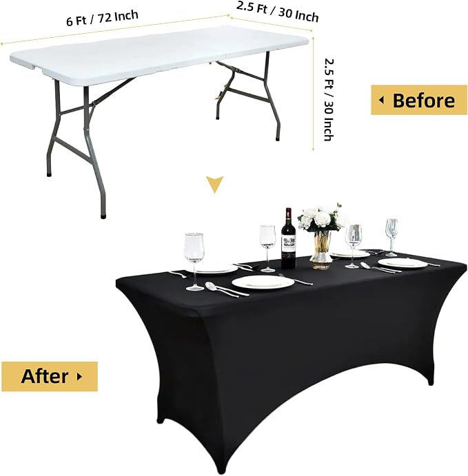 10-Pack 6ft Black Spandex Table Covers - Image 7