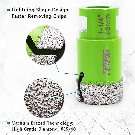 Diamond Core Drill Bit,2pcs Diameter 1-1/4 inch 32mm Thread 5/8-11,Vacuum Brazed Dry Wet Hole Saw for Porcelain Tile,Granite,Marble,Concrete,Masonry,Brick
