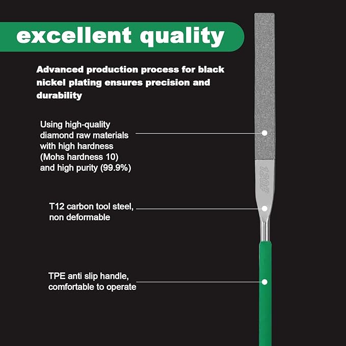 10PCS Diamond Files Flat Set,Precision Needle File Set,Super Hard Black Nickel Coated Alloy File,Diamond Coated Files for Filing Metal,Ceramic,Stone,Jewelry,Glass.120 Grit,5×180mm