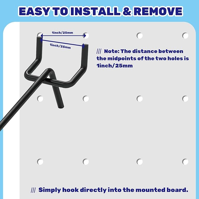 40Pcs 8" /200mm Stainless Steel Pegboard Display Hooks Bulk Set, Black Garage Organization Peg Wall Hook Metal Slatwall Panel Hook Fit 1/8 and 1/4 Inch Pegboard for Retail