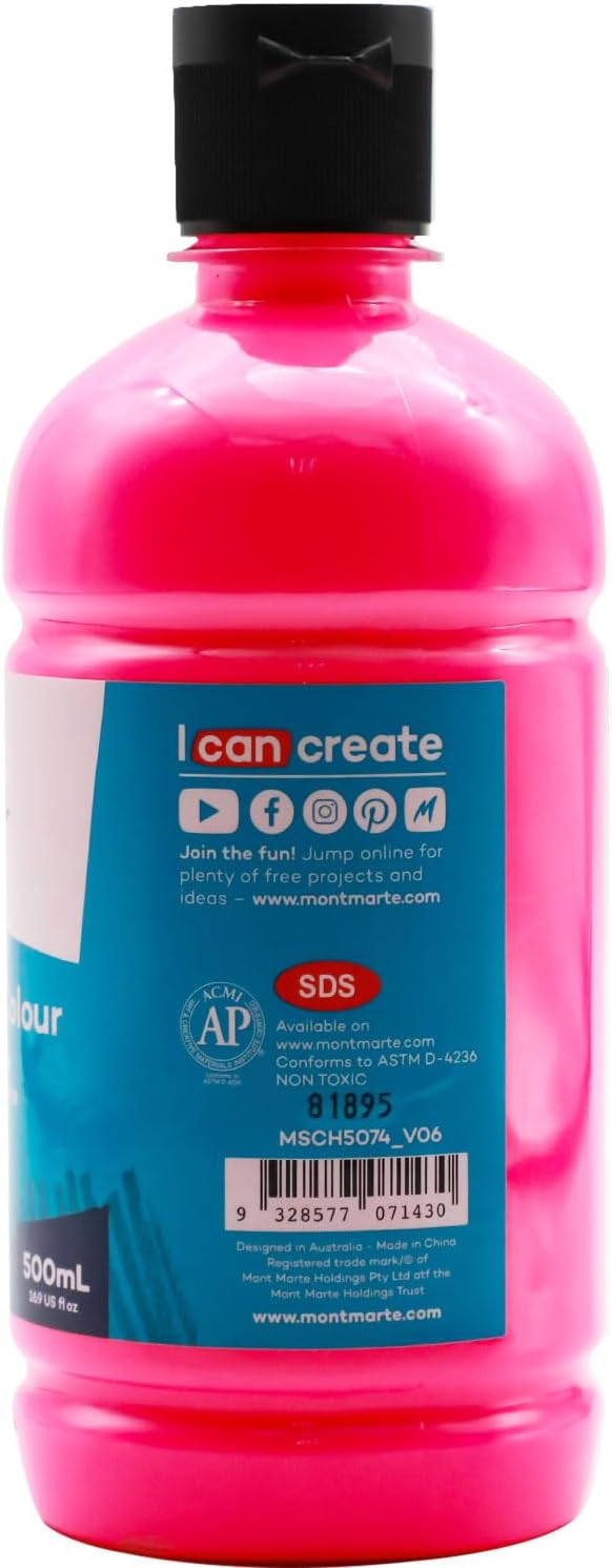 Mont Marte Signature Fluoro Pink Acrylic Paint, Semi-Matte Finish, 12 Colors - Image 4