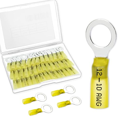 60 PCS Heat Shrink Wire Connectors, 12-10 AWG Ring Terminals, 12-10 Gauge 5/16" Stud(M8) Automotive Marine Ring Connectors by Housun