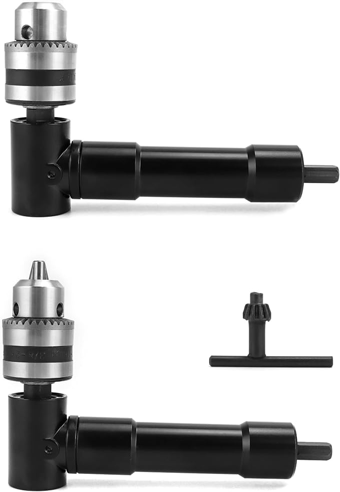 QWORK 90 Degree Right Angle Drill Attachment Adapter with 8mm Hex Compatibility for Power and Hand Drills