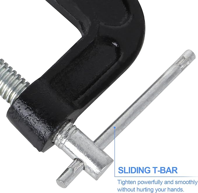 6 PCS Heavy Duty Steel C-Clamps - 4 Inch, Malleable Iron, Black, Set of 6 for Woodworking, Welding, Building