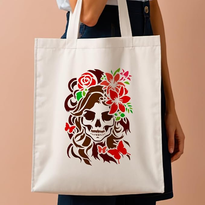 1pc Skull Lady with Flowers on Head Journal Stencil - Image 7